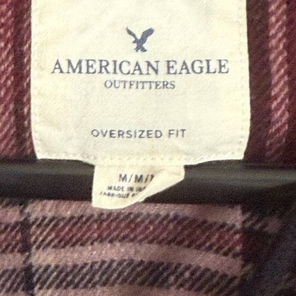 American Eagle Outfitters Burgundy and Beige Plaid Shirt - Picture 3 of 7